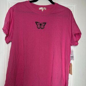 Stella Tweed Pink Tee with Embroidered Butterfly | Size 3X | NWT Casual Top